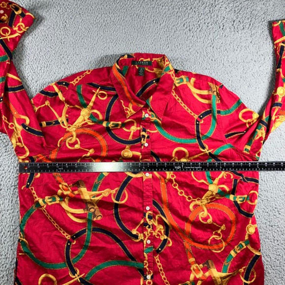 Ralph Lauren Chain Equestrian Print Shirt Women 3X Long Sleeve Button Front - Picture 4 of 12